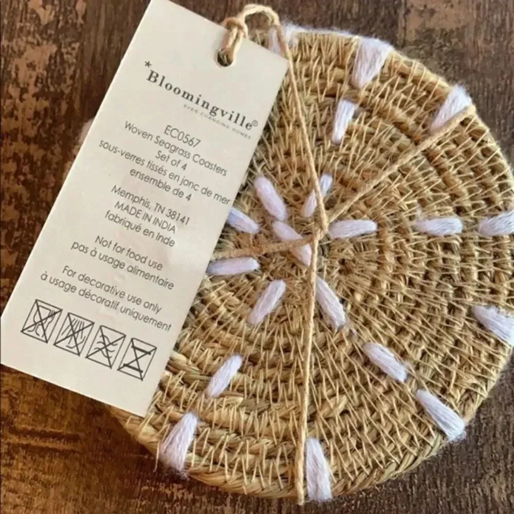 ✨HP✨Bloomingville Round Hand-Embroidered Seagrass✨